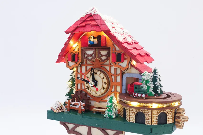 “Time Of Joy” Miniature With LED Light, Handcrafted Christmas Miniature, Christmas Decoration, Christmas Gift, Cuckoo Clock, Handcrafted