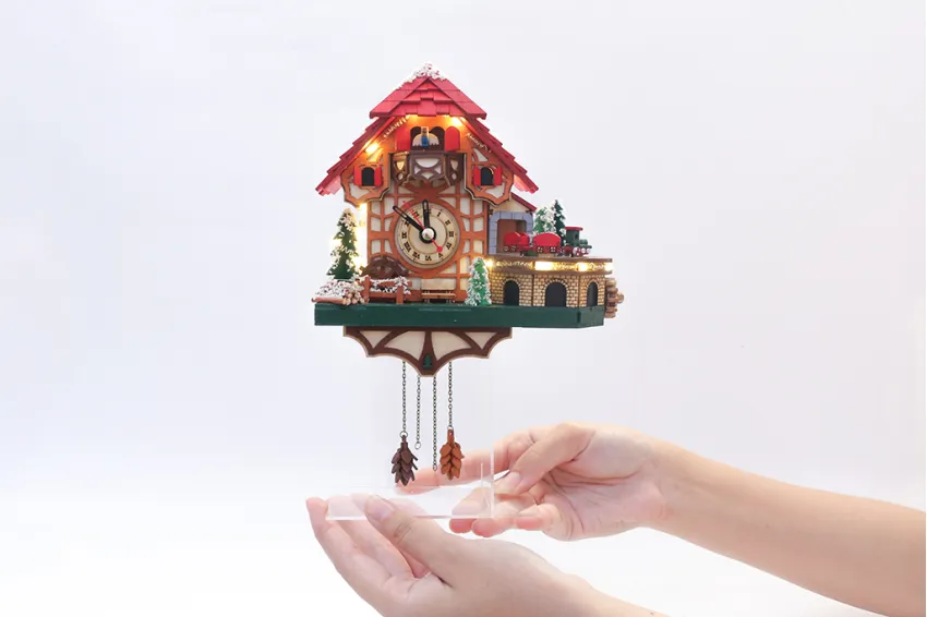 “Time Of Joy” Miniature With LED Light, Handcrafted Christmas Miniature, Christmas Decoration, Christmas Gift, Cuckoo Clock, Handcrafted