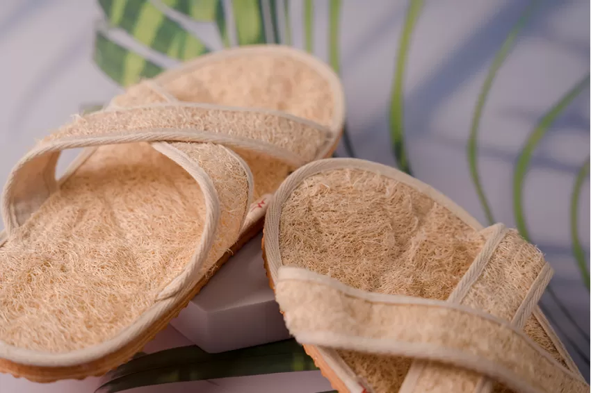 X Strap Loofah Slippers, Natural Pumpkin Fiber Flip Flops, Cross-Strap Pumpkin Fiber Flip Flops, Office Sandals, Bathroom Sandals