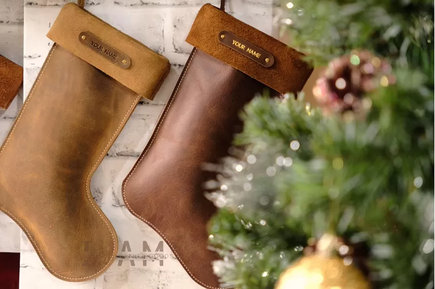 Personalized Leather Christmas Stockings, Made Of Genuine Cow Leather, Christmas Decorative Accessories, Christmas Tree Decoration, Personalized Gifts
