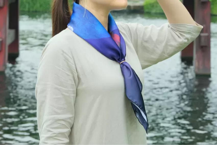 Khăn Lụa Mặt Trăng, Khăn Choàng Lụa Satin, Khăn Lụa In Cao Cấp, Khăn Bandana, Khăn Họa Tiết Nữ Tính, Khăn Lụa Màu Tím