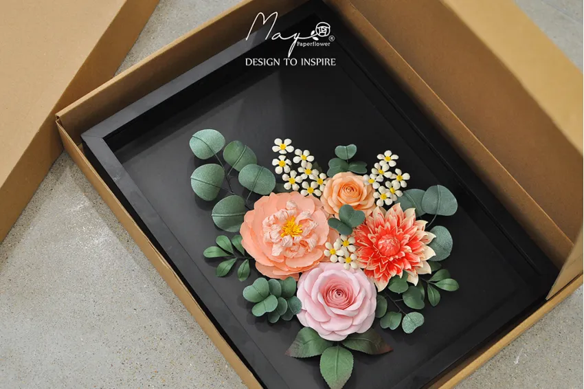 Handmade Paper Flower Painting - Secret Garden MAYPAPERFLOWER 30x40cm Wooden Frame, Corporate Gift