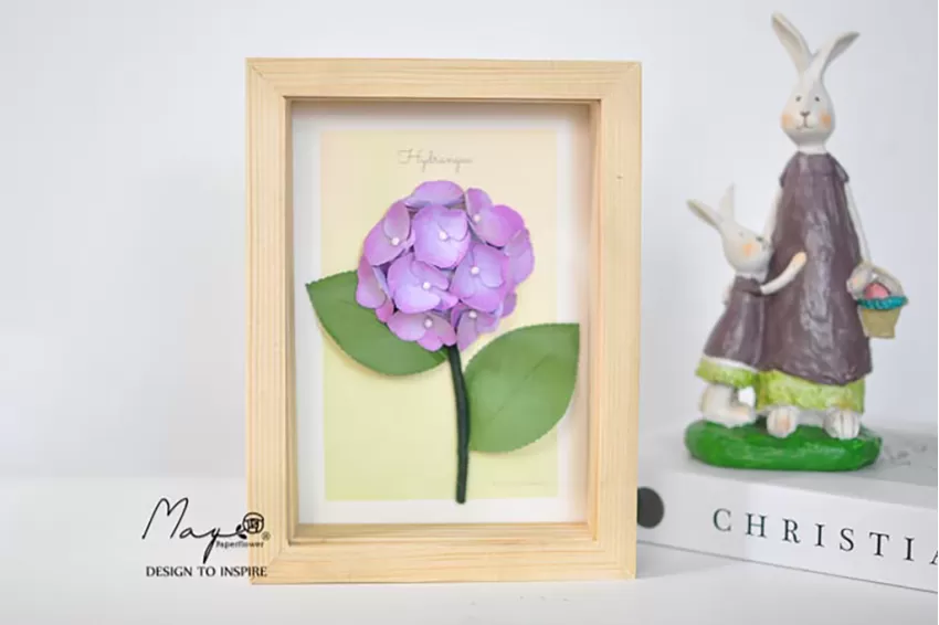 Handmade Paper Flower Painting, Hydrangea MAYPAPERFLOWER Wooden Frame of 15 x 20cm