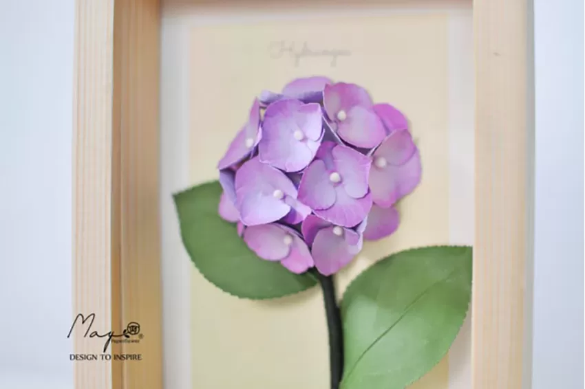 Handmade Paper Flower Painting, Hydrangea MAYPAPERFLOWER Wooden Frame of 15 x 20cm