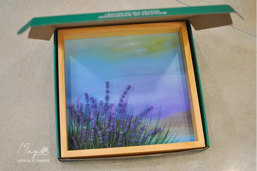 Handmade Paper Flower Painting - Lavender Field MAYPAPERFLOWER With 40x40cm Wooden Frame, Corporate Gift