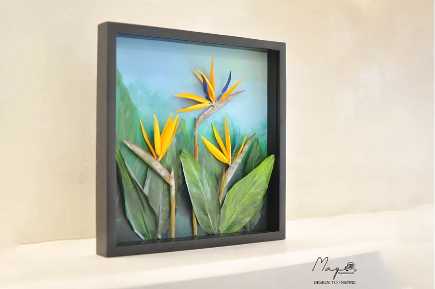 Handmade Paper Flower Painting - The Bird of Paradise Flower MAYPAPERFLOWER With 40x40cm Wooden Frame