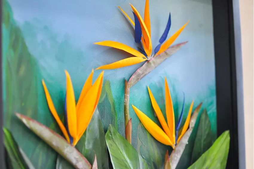 Handmade Paper Flower Painting - The Bird of Paradise Flower MAYPAPERFLOWER With 40x40cm Wooden Frame