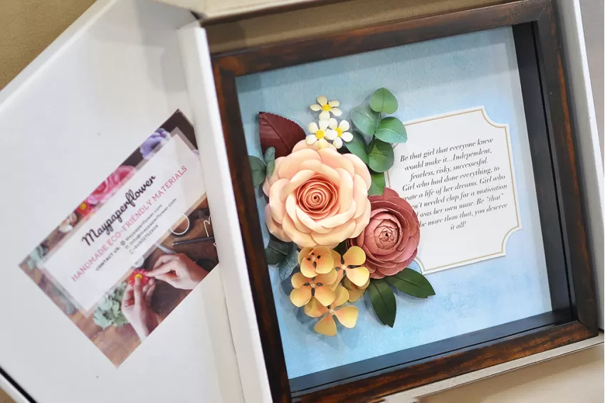 Handmade Paper Flower Painting - Shing Rose Maypaperflower With 40x40cm Wooden Frame