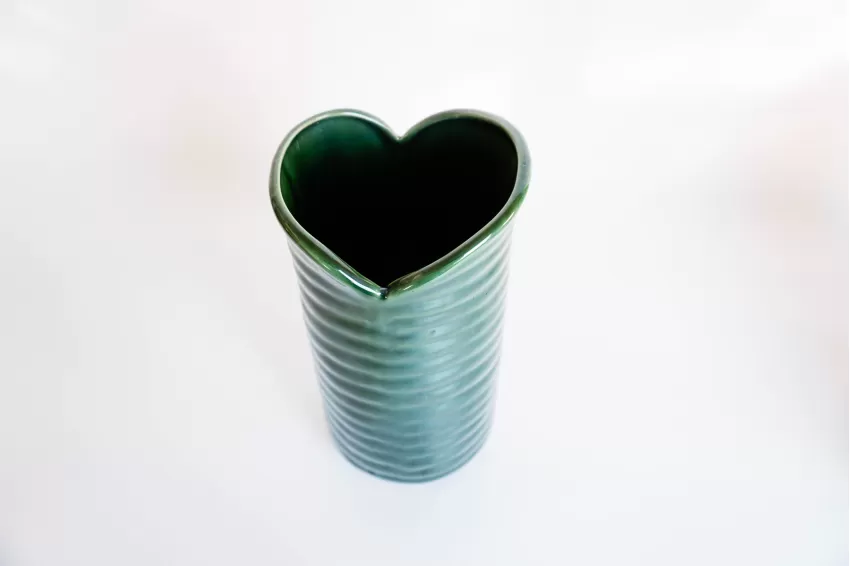 Banana Leaf Ceramic Vase With Heart Shape Opening, Vietnamese Ceramics, Tropical Home Decor, Unique Flower Vase, Handmade Ceramic Vase, Gift Ideas