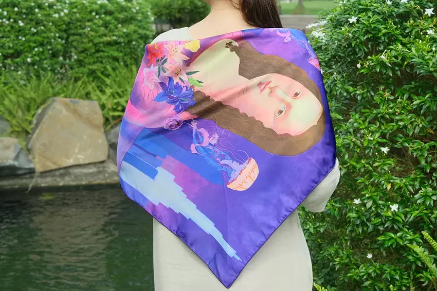 Mona Lisa Satin Scarf, Handmade Tote Bag, Mona Lisa Image, Elegant And Alluring Style, Fashion Accessory