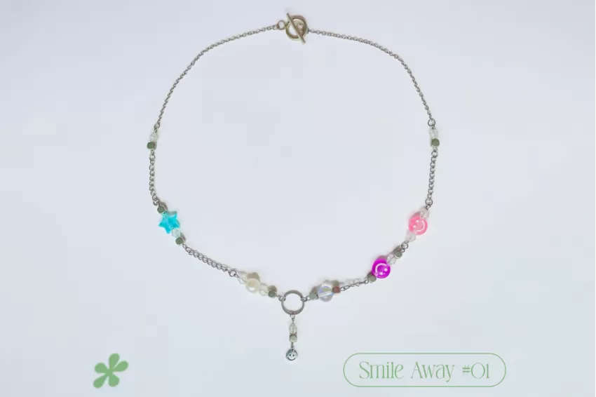 Colorful Long Form Necklace Style 01, Smile Away Collection, Multi-Colored Smiley Face Charms, Youthful And Playful Style