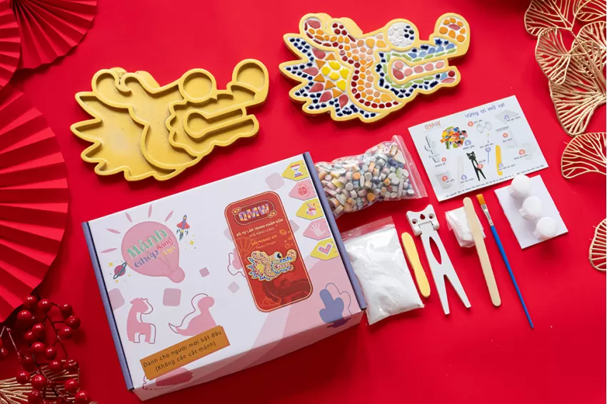 [Tet Collection] Fire Lighten Dragon, DIY Mosaic Kit For Kids, Sparks Creativity and Exploration, Educational Gift