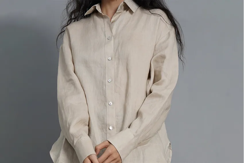 Malie Shirt Beige Long Sleeve Shirt, High Quality Linen Shirt, High Quality Linen Fabric, Fashionable Shirt, Beige Shirt, Women's Fashion, Elegant Style