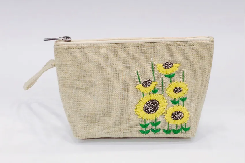 Sunflower Cosmetic Bags, Cosmetic Bags, Cosmetic Squeeze Bags, Handmade Embroidered Bags, Handy Fabric Bags, Handmade Fabric Bags, Women's Gifts, Fashion Accessories