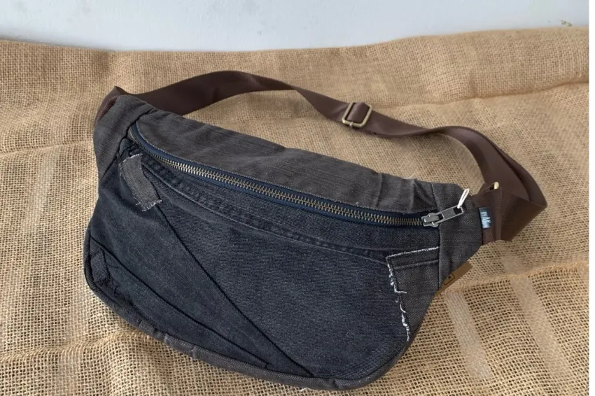 Denim Patchwork Hip Bag From Recycled Jeans, Street Style, Eco-Friendly, Fashionable Bags Unique Gifts, Gifts For Him, Handmade Gifts