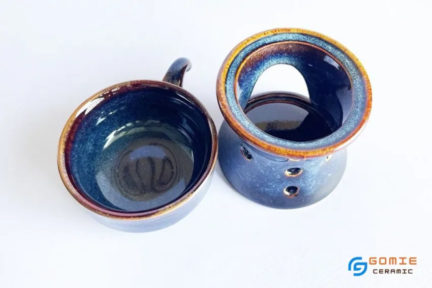 Ceramic Coffee Burner Set, Ocean Blue Fire Glaze, Burst Into Artistic Flames, Bat Trang Ceramic, Ceramic Oil Burner, Vietnamese Ceramic, Unique Gifts