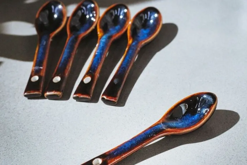 Ocean Blue Fire Glaze Ceramic Coffee Spoon, Bat Trang Ceramic, Delicate And Free Beauty, Teaspoon, Premium Ceramic Spoon, Fire Glaze Ceramics