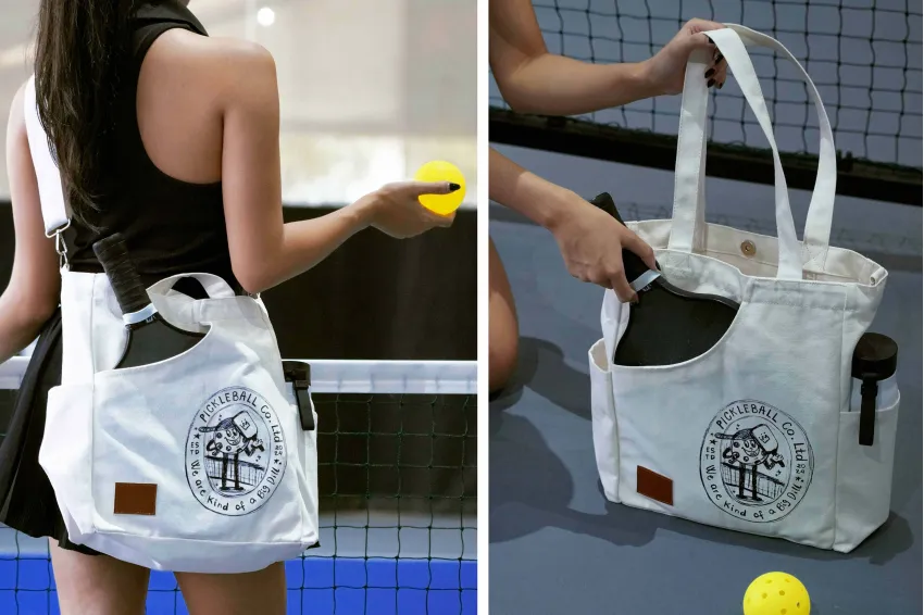 Túi Tote Canvas Pickleball (Tặng Pin Cài Pickleball Xinh Xắn), Tag Da Khắc Tên Theo Yêu Cầu, Túi Đựng Đồ Pickleball, Phụ Kiện Thể Thao Thời Trang