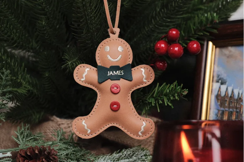 Personalized Gingerbread Man Leather Ornament, Christmas Decoration, Christmas Tree Decoration, Door Handle Hanging, Personalized Gifts