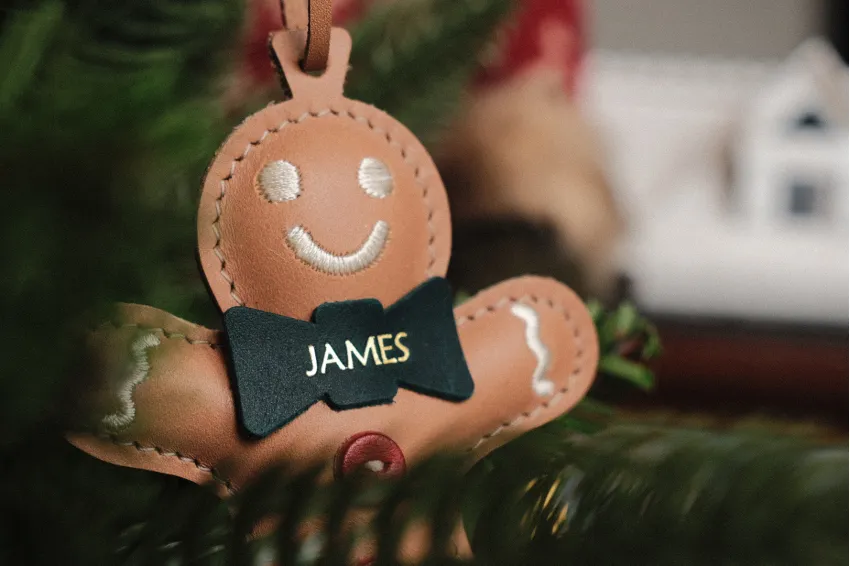 Personalized Gingerbread Man Leather Ornament, Christmas Decoration, Christmas Tree Decoration, Door Handle Hanging, Personalized Gifts