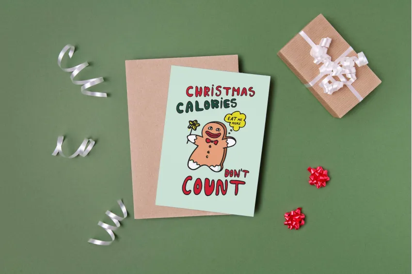 "CALORIES" Christmas Card, Limited Edition, Perfect Way To Spread Holiday Joy, Playful And Festive Design, Unique Christmas Gift