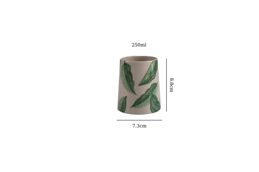 Leaf Ceramic Cupl, Fresh Leaf Pattern, Simple and Rustic Design, High-Quality Bat Trang Ceramic, High-Quality Vietnamese Product