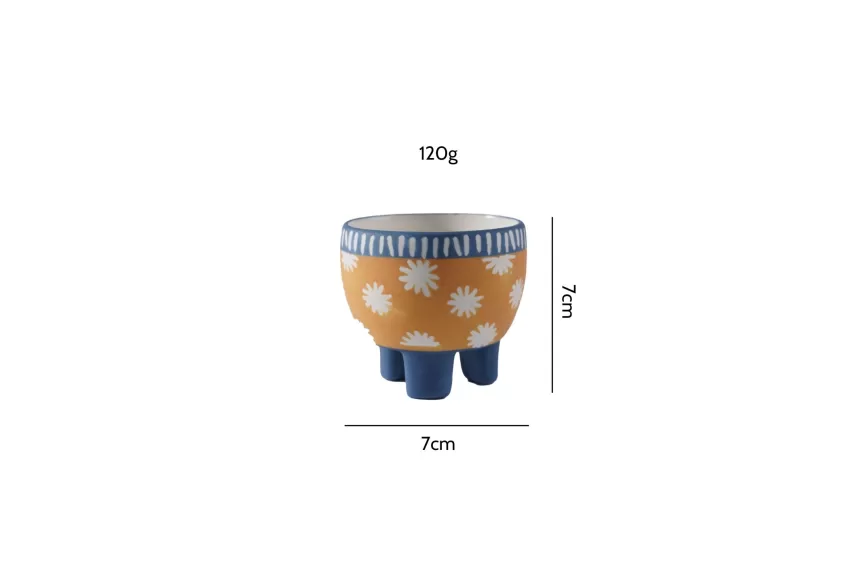 Tri-stand Ceramic Succulent Pot, Made from Bát Tràng Ceramic Material, Meticulously Hand-Painted Patterns, Cute Desk Decoration