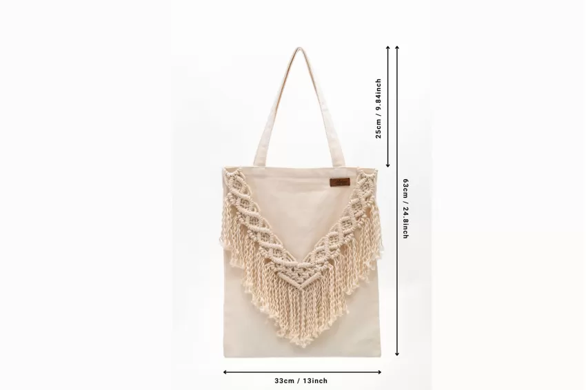 Túi Tote Macrame, Túi Tote Vuông Cổ Điển, Họa Tiết Macrame Cực Xinh, Phong Cách Thanh Lịch Nhẹ Nhàng