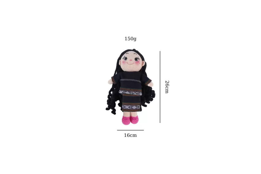 K'Ho Hana Crochet Doll With Vietnamese Ethnic Bamboo Basket, Special Design, Handmade Wool Doll, Suitable As A Gift, Distinctive Style