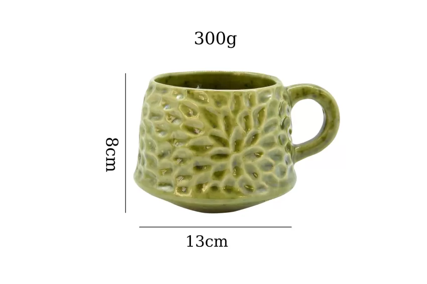 Flower Pattern Carved Ceramic Mug, Translucent Glaze, Vietnamese Ceramics, Handmade, Unique Gift, Gift Ideas, Birthday Gift, Housewarming Gift