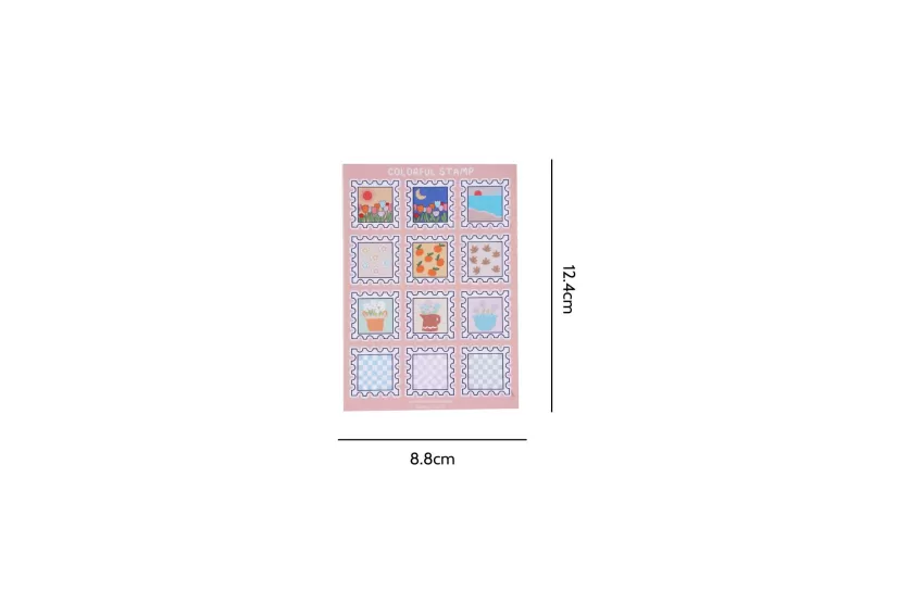 Colorful Stamp Sticker Sheet, Decorative Stickers, Various Colors, Adds Elegance To Objects, Waterproof Stickers