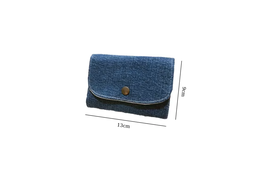 Mini Handmade Denim Fabric Wallet, Thick And Durable Denim Material, 3 Convenient Compartments, Simple And Elegant Design