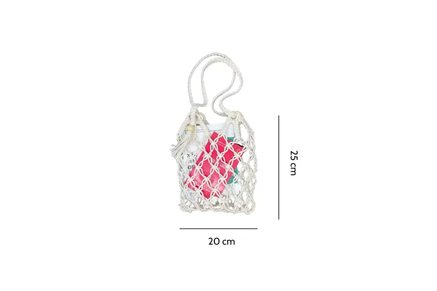 Macramé Net Bag With Wooden Ring, Compact And Convenient, Carefree Macramé Style, Suitable For Beach Trips Or Outdoor Activities