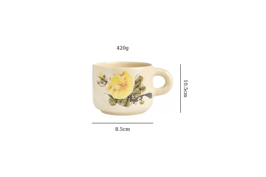 Yellow “Hoài” Floral Pattern Ceramic Mug, Vietnamese Ceramics, Household, Ceramic Bowl, Ceramic, Kitchenware, Non-toxic, Decorations, Gifts