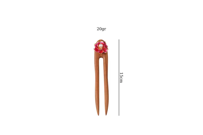 Violet Rose Wooden Hair Fork, Suitable for Long and Thick Hair, Holds Hair Firmly, Elegant Purple Rose Accent, Refined Hair Fork