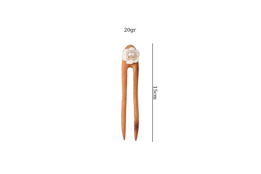 White Flower Wooden Hair Fork, Premium Wood Material, Pure White Flower Patterns, Elegant Hair Accessory, Gift for Women