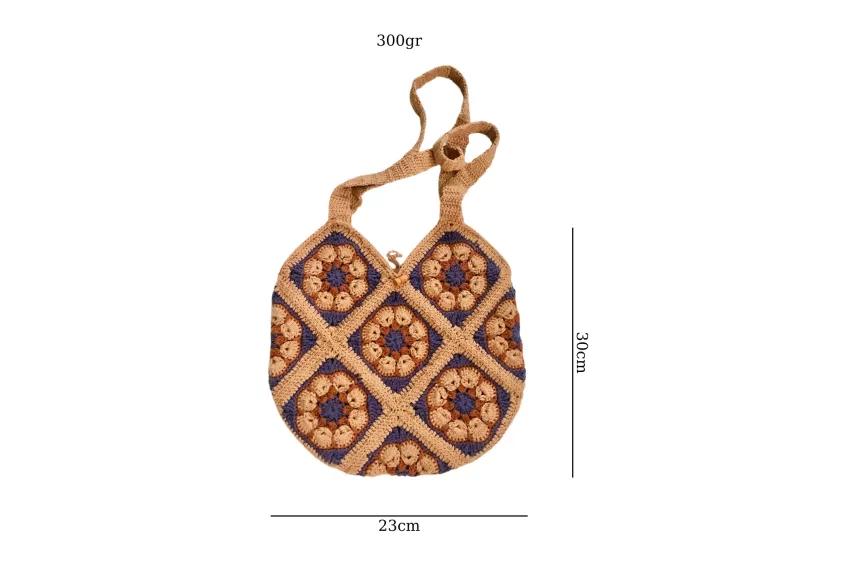 Túi African Flower Vintage Tông Màu Trầm, Họa Tiết Đan Móc Granny Square, Món Quà Phù Hợp Cho Người Thân Yêu