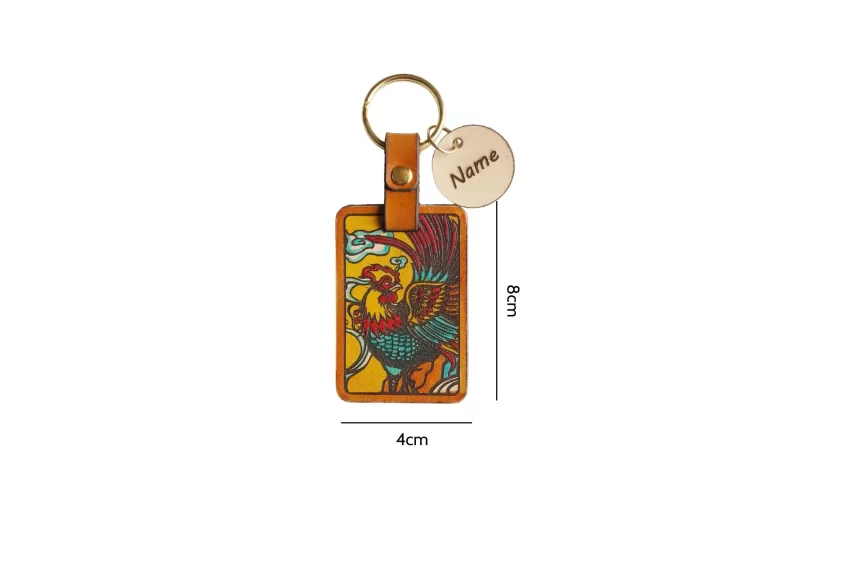 “Rooster” Hand-drawn Leather Keychain, 12 Zodiacs Collection, Personalized Keychain, Zodiac Gift, Unique Gift, Handmade, Vietnamese Design