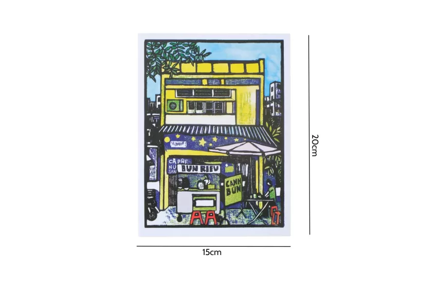 Starry Night At The “Bun Rieu”, Woodcut Artprint, Harmonious Colors, Familiar Vietnamese Scene, Artistic Masterpiece