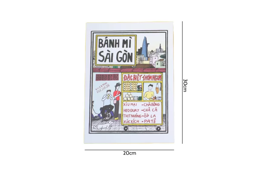 Saigon Banh Mi, Woodcut Artprint, Depicting Traditional Banh Mi Vendor, Artistic Masterpiece