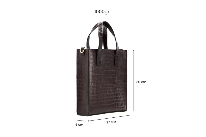 Dark Brown Lily Bag, Crocodile Embossed Leather Bag