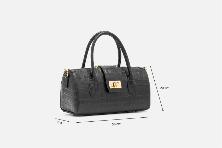 Black Marie Crocodile Embossed Leather Bag, Luxurious Style, Premium Leather Material, Eye-catching Crocodile Pattern Embossment