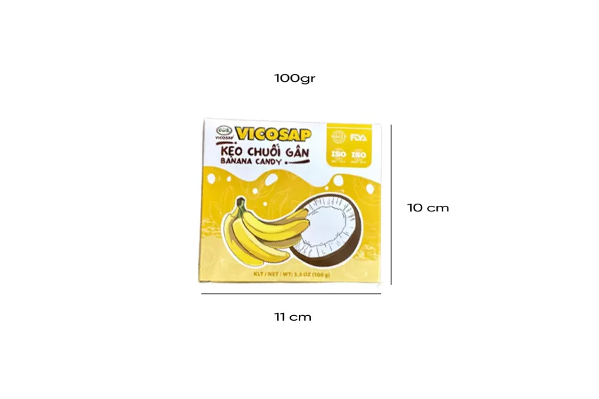 Original Banana Candy, Box Of 100g, Vicosap Banana Fiber Candy 100g, Tra Vinh Banana Candy, Attractive Snack, Delicious Tet Candy