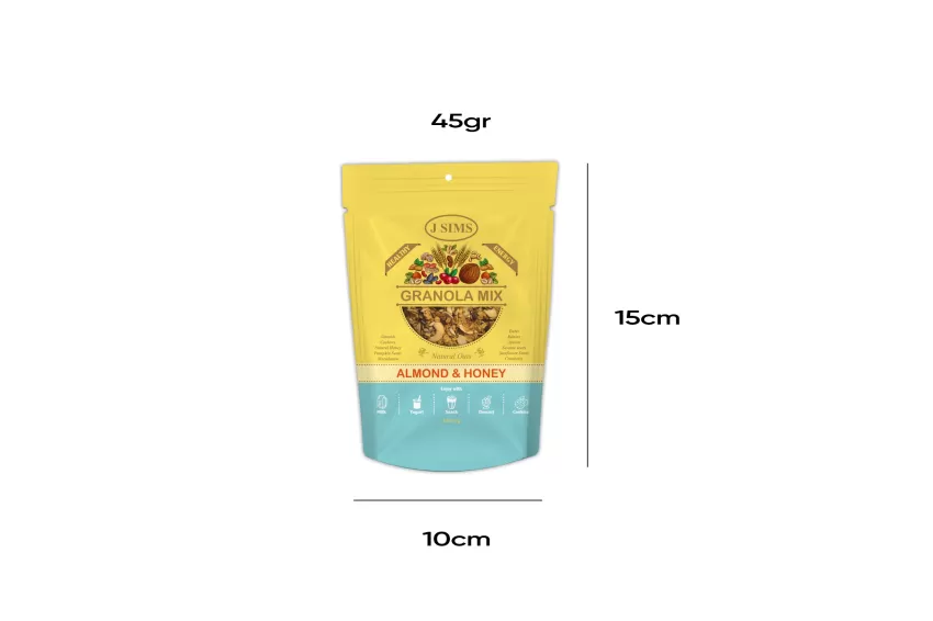 Granola Mix Vị Hạnh Nhân Và Mật Ong, Gói Mini 45g, Bữa Sáng Dinh Dưỡng, Ngũ Cốc Yến Mạch, Đồ Ăn Vặt Tiện Lợi