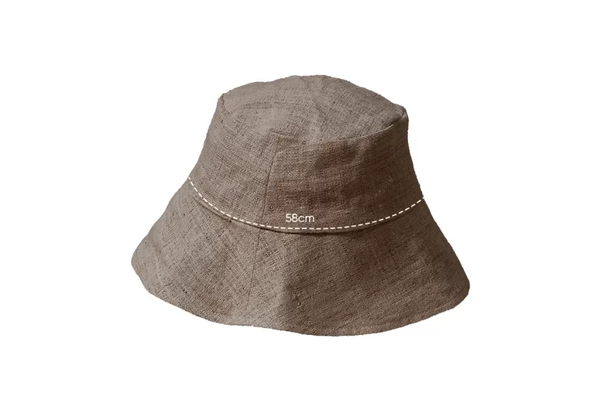 La Ha Bucket Hat, Hemp Fabric With Silk Lining, Bucket Hat With Strap, Fashion Headgear, Silk-Lined Fabric Hat, Wide-Brim Hat