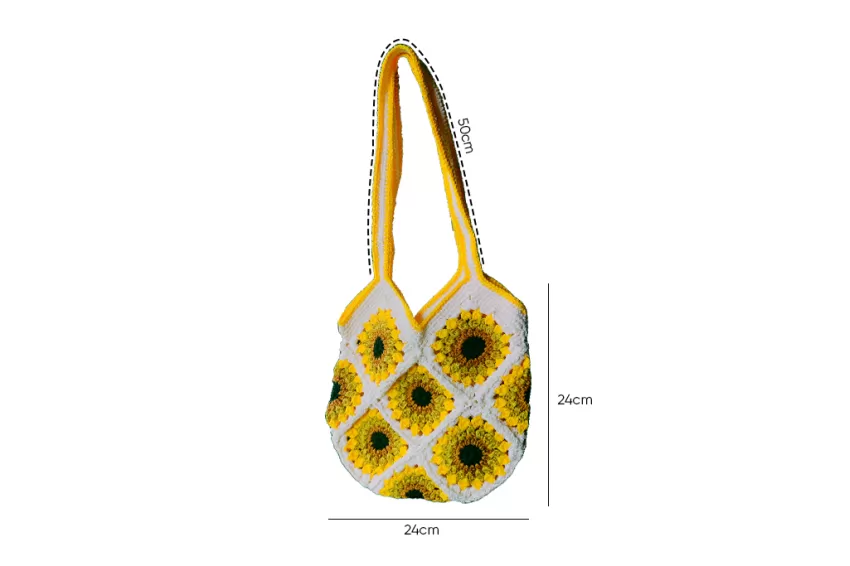 Sunflower Crocheted Bag, Fabric Yarn, Lightweight And Durable, Youthful Design, Various Styles, For School, Work Or Casual Outings