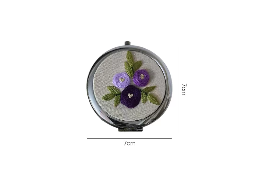 Rose Embroidery Compact Mirror, Handheld Embroidered Mirror, Exquisite Product, Floral Patterns, Diverse Designs