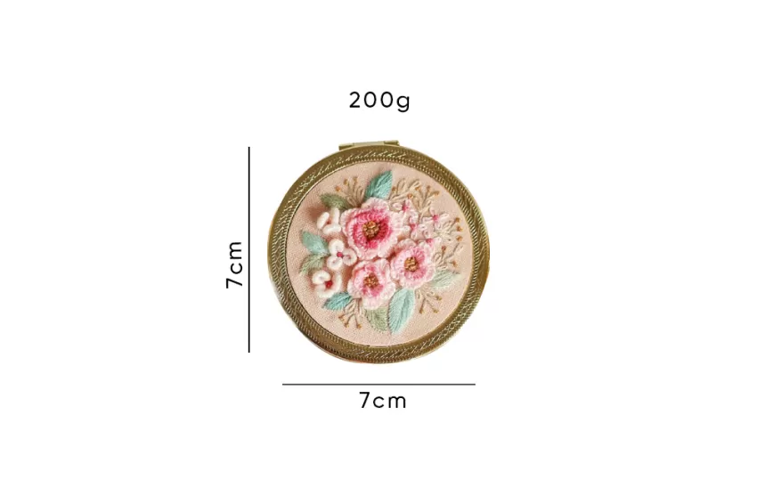 Rose Hand Embroidered Mirror, Lovely Rose Patterns, Sweet and Feminine Pink Color, Elegant, Compact Handheld Mirror