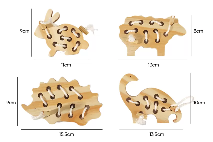 Bộ Đồ Chơi Gỗ Luồn Dây Hình Thú, Đồ Chơi Cho Bé, Rèn Luyện Nhận Thức, Hình Thú Dễ Thương, Chế Tác Từ Gỗ, An Toàn Cho Bé