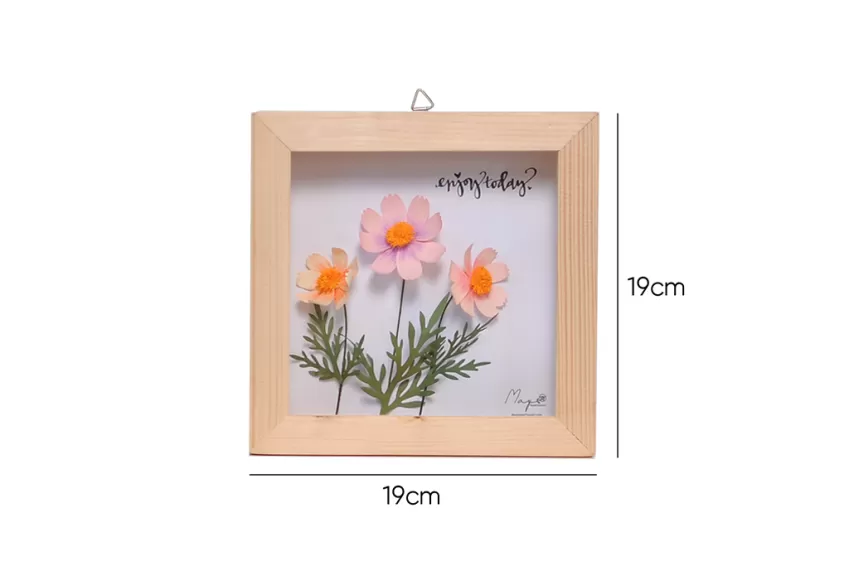 Handmade Paper Flower Painting - Garden Cosmos MAYPAPERFLOWER 19 x 19cm Wooden Frame